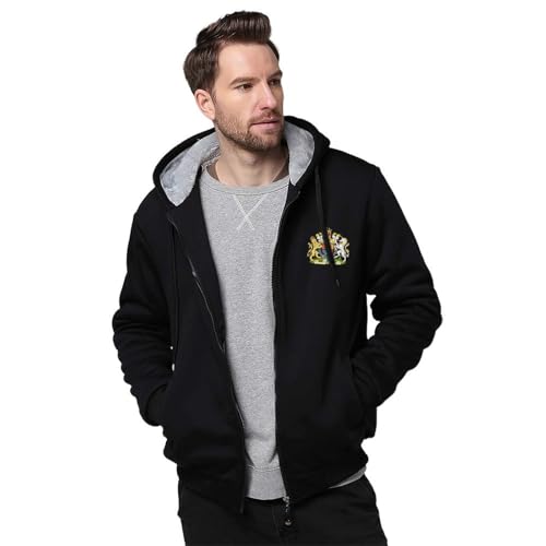 British Royal Coat of Arms England Queen Men's Hooded Coat Fleece Lining Sweatshirt Zip Up Jacket Hoodie