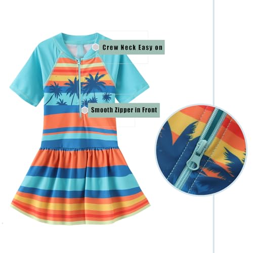 Image of Girls One Piece Swimsuits Bathing Suit for Kids Girls Summer Swim Dress Short Sleeve Swimwear 3-16 Years