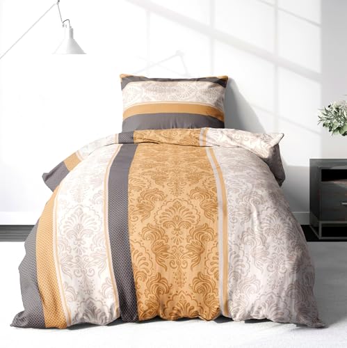 LINKHOFF Biber Bettwäsche 135x200 2tlg - Baumwollbettwäsche mit Streifen...