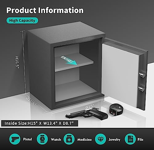 Aegis 1.6 Cub Fireproof Safe Box, Fire Safes With Digital Keypad Double Keys Shelves Home Security Safe For Hotel Office Dorm Money Cash Jewelry Gun Use Storage #TOP2