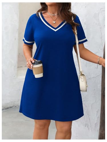 Image of Verdusa Women's Plus Size A Line T Shirt Dress Short Sleeve V Neck Tunic Dresses Casual Outfits