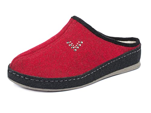Schawos Chaussons en feutre pour femme, modèle Marla, fabriqué en Allemagne, avec semelle anatomique et amortissement actif du talon, doublure chaude et confortable. - Rouge - bordeaux, 40 EU Cover