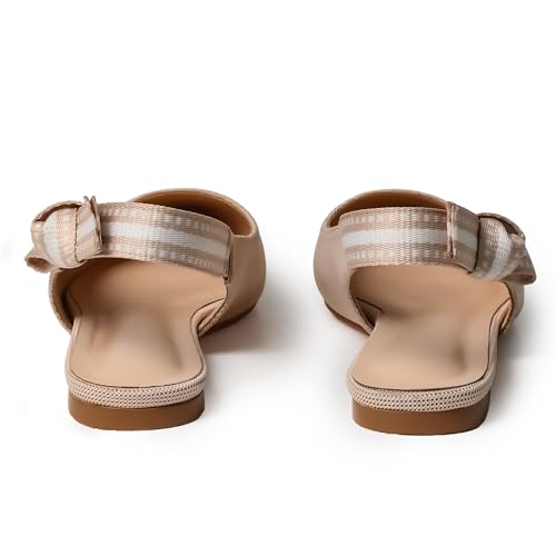 Mattiventon Slingback Flats for Women Slip On Ballet Flats Shoes Comfortable Pointed Toe Knit Flats with Bow Casual Work Office Shoes for 2025 Apricot4