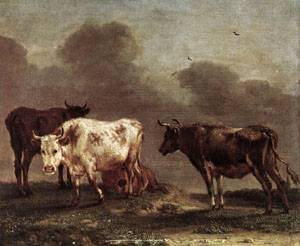 Peinture à l'huile Cows in A Meadow Paulus Potter - Rompez la monotonie de vos murs blancs 12x16