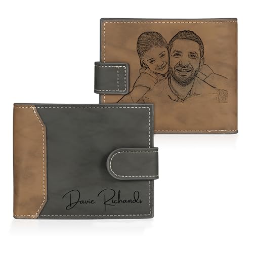 Jeweidea Personalized Photo & Text Wallet for Men, Custom Gift for Him, Dad, Husband