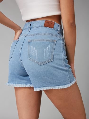 Image of Dolce Crudo Women's Relaxed Fit Mid-Rise Denim Shorts with Adjustable Waist & Frayed Hem