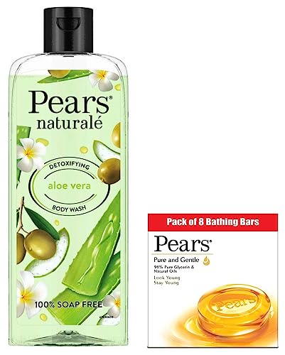 Image of PEARS Pure And Gentle Bathing Bar, 125g (Pack Of 8) And Naturale Detoxifying Aloevera Bodywash, 250 ml