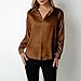 Women's Satin Button Down Shirts V-Neck Long Sleeve Tops Summer Business Office Blouses Casual Fashion Fall Shirt Brown