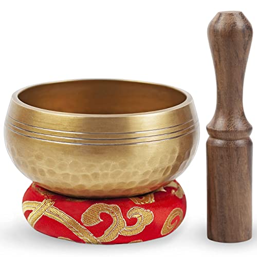 Image of Tibetan Singing Bowl Set - Easy To Play for Beginners - Authentic Handcrafted Mindfulness Meditation Holistic Sound 7 Chakra Healing Gift by Himalayan Bazaar (3.5")