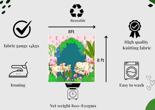 Image of Back Ground Decoration Clothes | Traditional Background Curtain Cloth for Festival Wedding Backdrop Cloth (Pink &Dark Blue (8 8 FT)) Cow Backdrop for Pooja Decoration| gudi padwa Decorations Backdrop