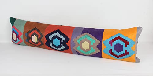 King Size Kilim Pillow Cover 12X47 Inch Handmade Lumbar Oriental Kilim Pillow Bedding Organic Oblong Accent Cushion Cover Huge Twin Extra Long Pillow #TOP2