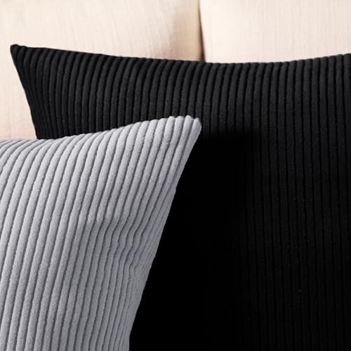Image of Encasa XO Corduroy Cushion Covers, No Inserts, Set of 2, Grey
