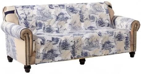 Miniatura 8 de Brilliant Sunshine - Funda de sofá azul Toile, funda de sofá acolchada grande, 70" de ancho del asiento, protector de muebles antideslizante, correa