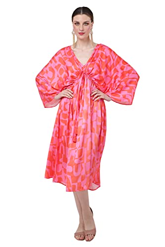 Caftan de plage léger col en V rouge pour les après-midi ensoleillés