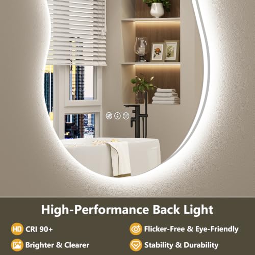 Image of 60x32 Inch Asymmetrical LED Bathroom Mirror with Lights, Backlit, Anti-Fog, Irregular Cloud Lighted Bathroom Vanity Mirror for Wall, Dimmable, 3 Colors, Memory, HD Tempered Glass