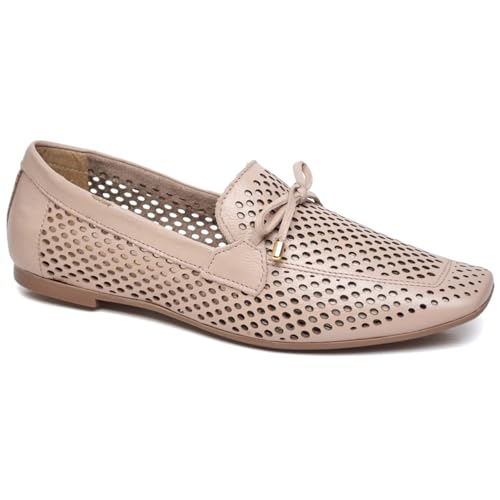 Mocassim Feminino em Couro Confortável Recortado a Laser (Nude, BR, Adulto, Numérico, 38)