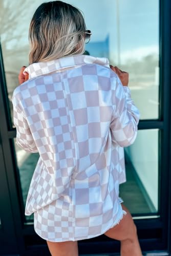 SELINK Casual Checkerboard Flap Pocket Button Front Shacket Jacket for Women Plaid Floral Long Sleeve Daily Outerwear2