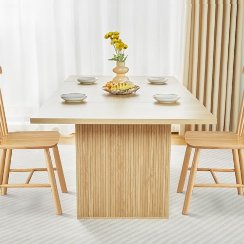 Image of weselon 78 Inch Dining Table for 6 8 10, Modern Farmhouse Rectangular Kitchen Table, Long Dining Room Tables with Wood Strip Base for Kitchen Living Room (Natural)