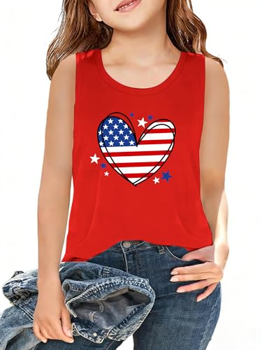 Image of CAZYCHILD Girls American Flag Tank Tops Boys 4th of July Shirts USA Summer Sleeveless Tee Independence Day Outfit 5-14y