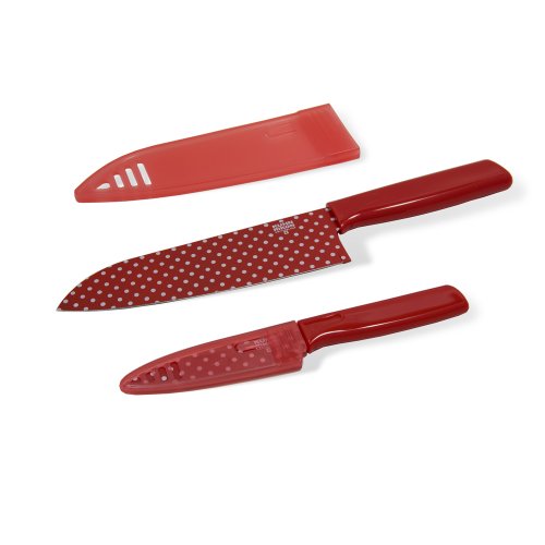 Kuhn Rikon Colori Art Chef's and Paring Knife, Red Polka Dot