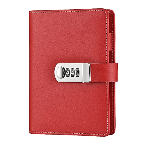 MYSUNBAR Carnet de notes rechargeable A6 - En cuir synthétique - Verrouillable - Carnet de croquis - Agenda journalier - Bloc-notes avec serrure à code - Porte-stylo Cover
