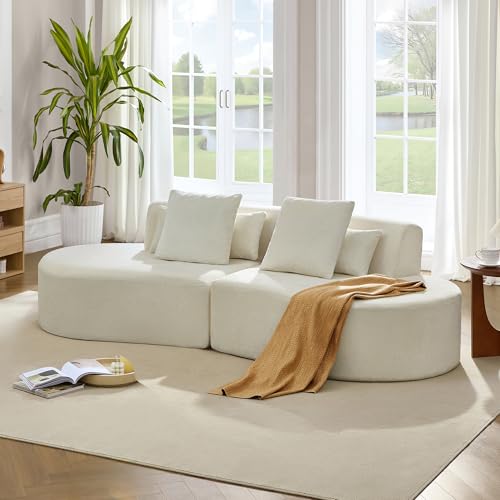 Image of CHITA Curved Sectional Sofa with Lumbar Pillows, Modular Cloud Boneless Couch with 2 Throw Pillows, Modern Comfy Chenille Loveseat for Living Room, Bedroom, Office, No Assembly Required, Cream