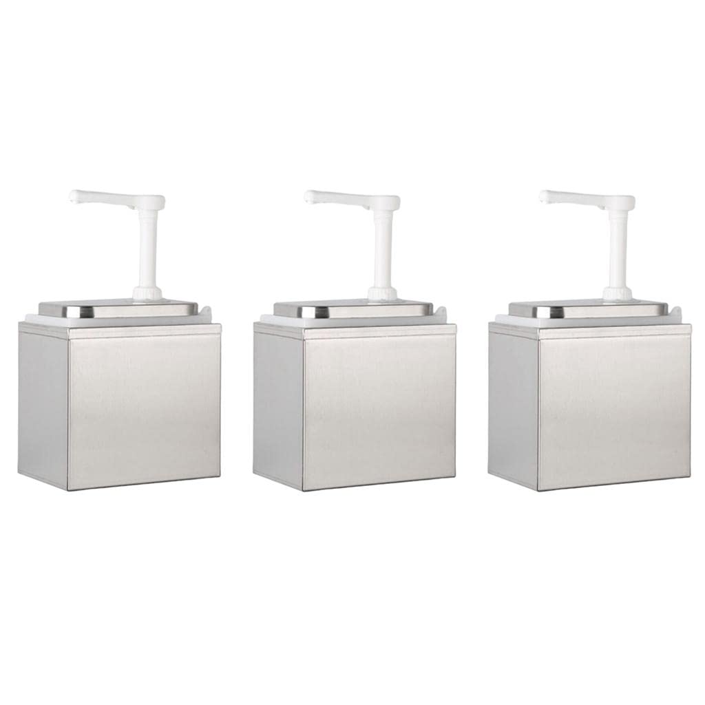 Lot de 3 distributeurs à pompe à sauce de 2 L pour comptoir, vinaigre, ketchup, récipient en acier inoxydable et plastique pour maison, restaurant, maison, hôtel