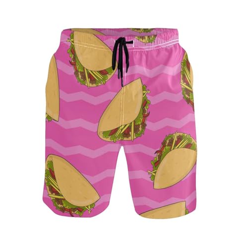 Eionryn Men's Swim Trunks Mexican Taco Pink Beach Shorts Quick Dry Swim Board Shorts Bathing Suits S