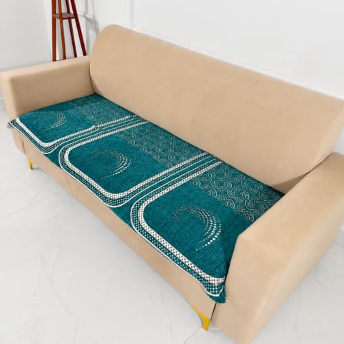 Image of Homerz Premium Chenille Fabric Sofa Cover | Soft, Durable & Dustproof | Decorative Couch Cover (Ghoomar Teal, 7 (3+2+2) Seater, Only Seat Cover)