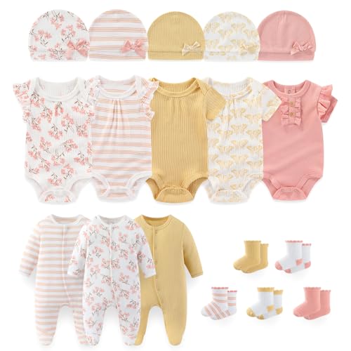 Image of falianni Baby Boy Girl Layette Set 18 Piece Infant Essentials Must Haves Clothes 0-9 Month Rompers+Bodysuits+Hats+Socks