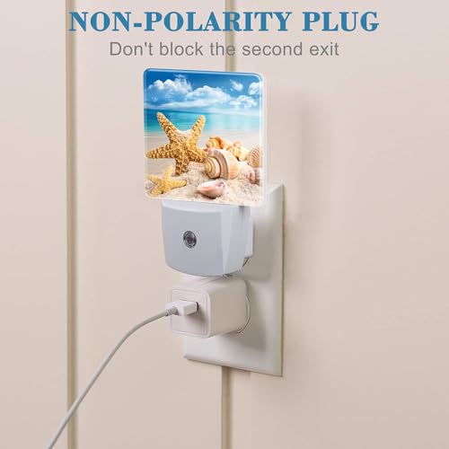 Image of Night Light Plug into Wall Starfish Seashells On Beach Night Light with Dusk to Dawn Sensor Night Light for Kid Girls Boys Women Men Room Decor, Hallway, Kitchen, Bathroom, Nursery, Stairs