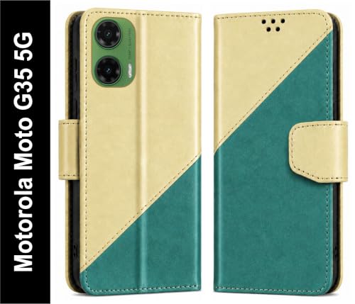 Image of SBMS Flip Cover for Motorola Moto G35 5G Back Cover Case with Magnatic Closure | Inbuilt Stand | Card & Money Pocket (MultiGreen)