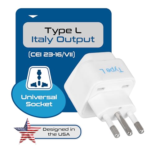 Image of Ceptics India to Italy, Libya, Chile & More (Type L) Travel Adapter Plug - CE Certified - RoHS Compliant - 2 Pack (GP-12A-2PK)