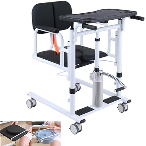 GeRRiT Patient Lift Transfer Chair for Home,180° Split Seat for Elderly,W/Potty,4 in 1 Height Adjustable Patient Transfer Chair for Seniors Elderly Handicapped,Bathroom Wheelchair (Black) Cover