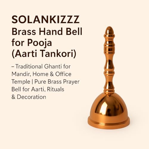 Image of Brass Hand Bell for Pooja (Aarti Tankori) - Traditional Ghanti for Mandir, Home & Office Temple | Pure Brass Prayer Bell for Aarti, Rituals & Decoration