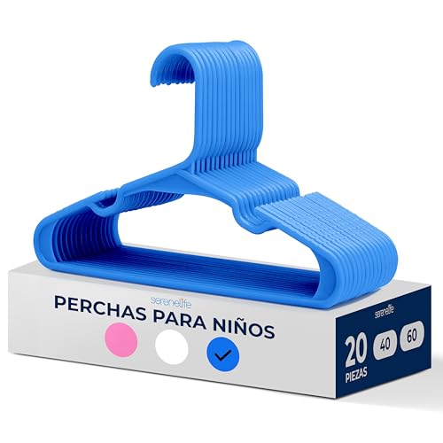 SereneLife Perchas plasticas para niños, Pack de 20, Antideslizantes, Ahorradores de Espacio, Ideal Tambien para Ropa de Recien Nacidos y Bebes