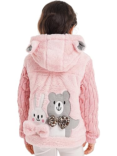 Kids Girls Casual Winter Faux Fur Warm Cotton-Padded Bear/Rabbit Applique Ear Hooded Long Coat Jacket2
