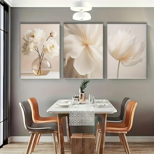 Toile pivoines blanches déco murale beige 70x100 cm triptyque salon