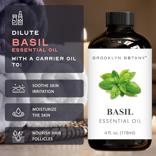 Image of Brooklyn Botany Basil Essential Oil - Huge 4 Fl Oz - 100% Pure and Natural - Premium Grade with Dropper - for Aromatherapy and Diffuser