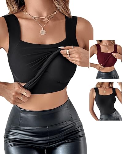 Image of CHICME Womens U Neck Shapewear Built-in Bra Tank High Strechy Sleeveless Slim Fit Tops Camisole Workout Tops