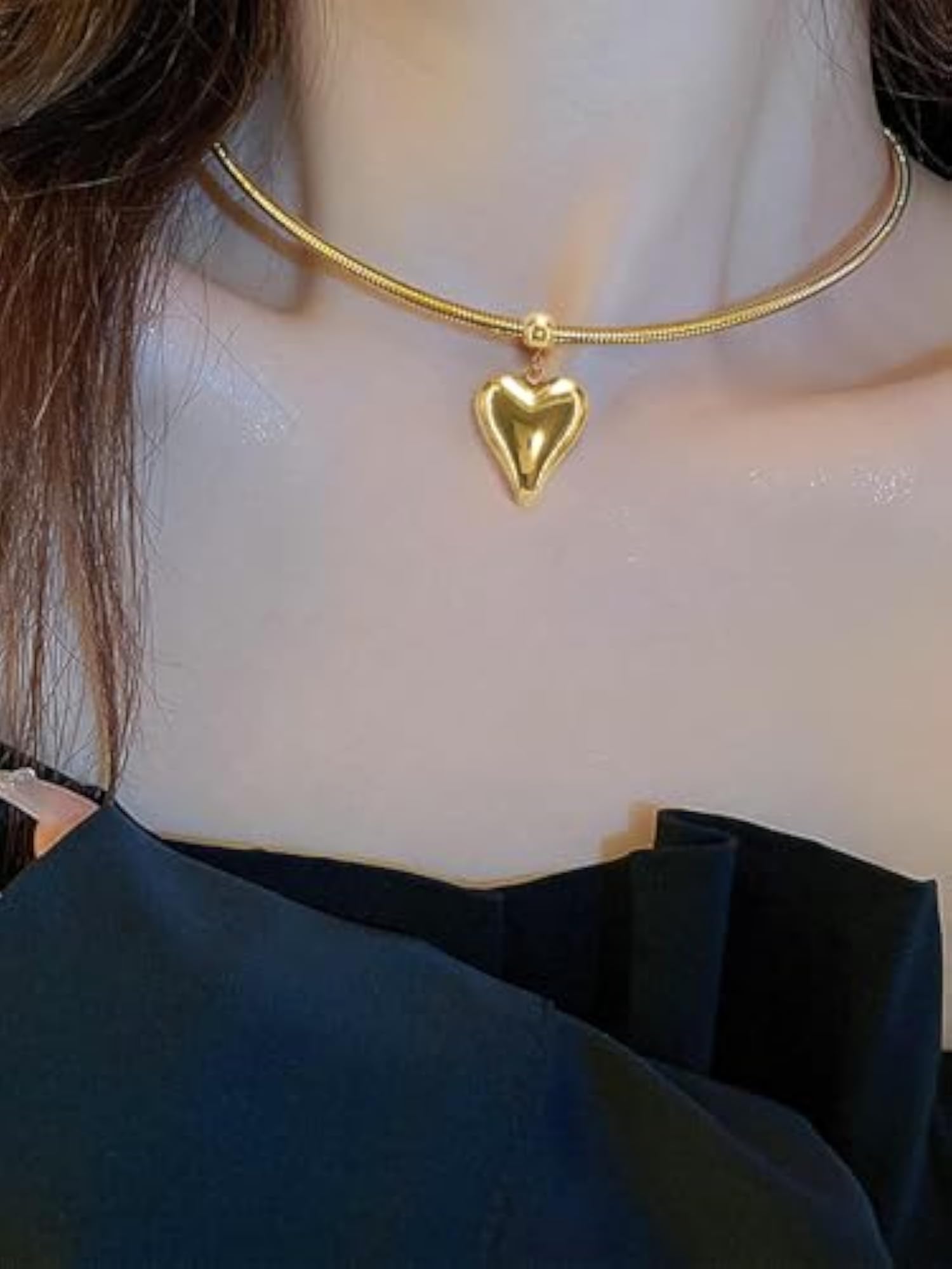Minimalist Gold Plated Heart Pendant Choker Necklace for Women