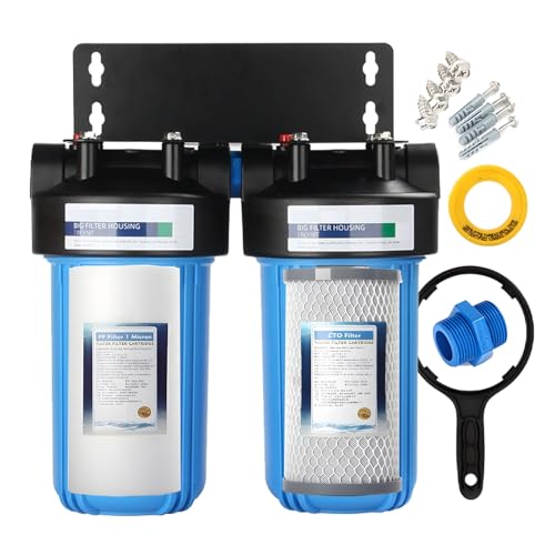 Prefiltración agua en 2 etapas, con filtros carbón y sedimentos, para sistema filtración de agua para toda la casa, puerto de latón NPT de 1'