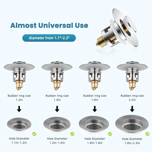 Image of 2PCS Universal Metal Bathroom Sink Stopper, 2-in-1 Pop Up, Chrome | Sink Strainer with Anti-Clogging Filter Basket Fit for Standard 1 inch-2.3 inch Basin Drain Holes, Anti-Clog