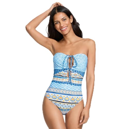 Lands' End Women's Ruched Multi-Way V-Neck Halter High Leg One Piece Swimsuit