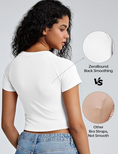 ZeroBound Built in Shelf Bra Crop Tops - Short Sleeve Y2k Tee for Women, Crew Neck Basic Casual Crop T Shirt4