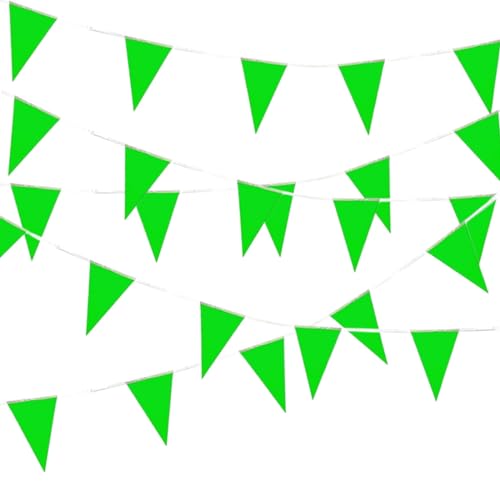 Vert Drapeaux Triangle Banniere Bunting de Partie Guirlande Fanion Tissu Pennant Banderole Coloré Pour Fête Anniversaire Mariage Noel Cérémonies Jardin Intérieur Extérieur Décoration-10M