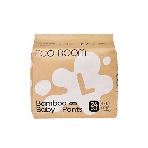 ECO BOOM Baby Windeln Pants aus Bambus – Größe 4 (9-14kg), Pflanzenbasierte Höschenwindeln (24 Stück) – Premium Bio-Qualität, Ohne Duftstoffe, Hautfreundlich & Super Saugfähig