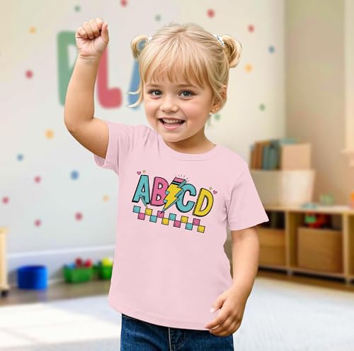 Happy First Day of School Shirt Kids Funny Back to School Tees for Girls Boys Cute Children ABCD Letter Tshirt Gift Outfits2