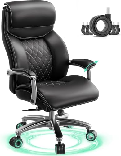 Image of Big and Tall Office Chair with Wide Area Armrest, 600lbs Heavy Duty Desk Chair with Adjustable Lumbar Support, PU Leather High Back Ergonomic Executive Computer Chair