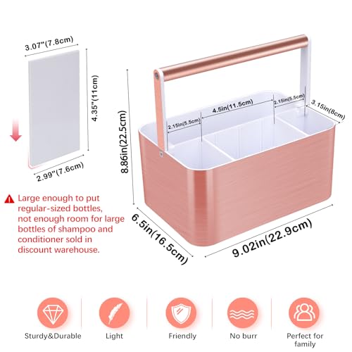 Image of BYUNER Compact Shower Caddy Dorm - Portable Bathroom Caddy Organizer with Handle and Adjustable Divider for College Dorm & Shared Bathroom, Hard Plastic Shower Basket Tote for Toiletry Drainage, Pink